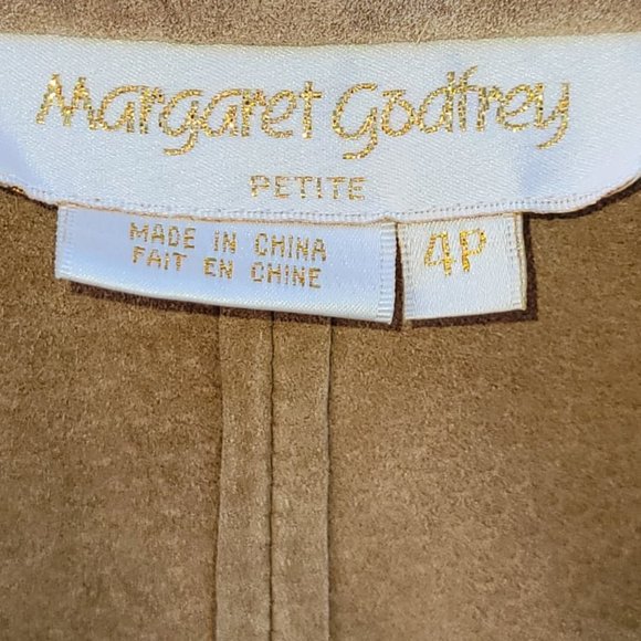 Margaret Godfrey Leather Suede Jacket  Size 4P Beige Leather Ruffle Snap Up Coat - Picture 4 of 7
